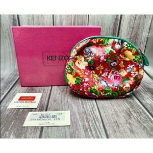 KENZO Paris Floral Mini Pouch Bag Cosmetic Case Pink Green w/ Box & Tags